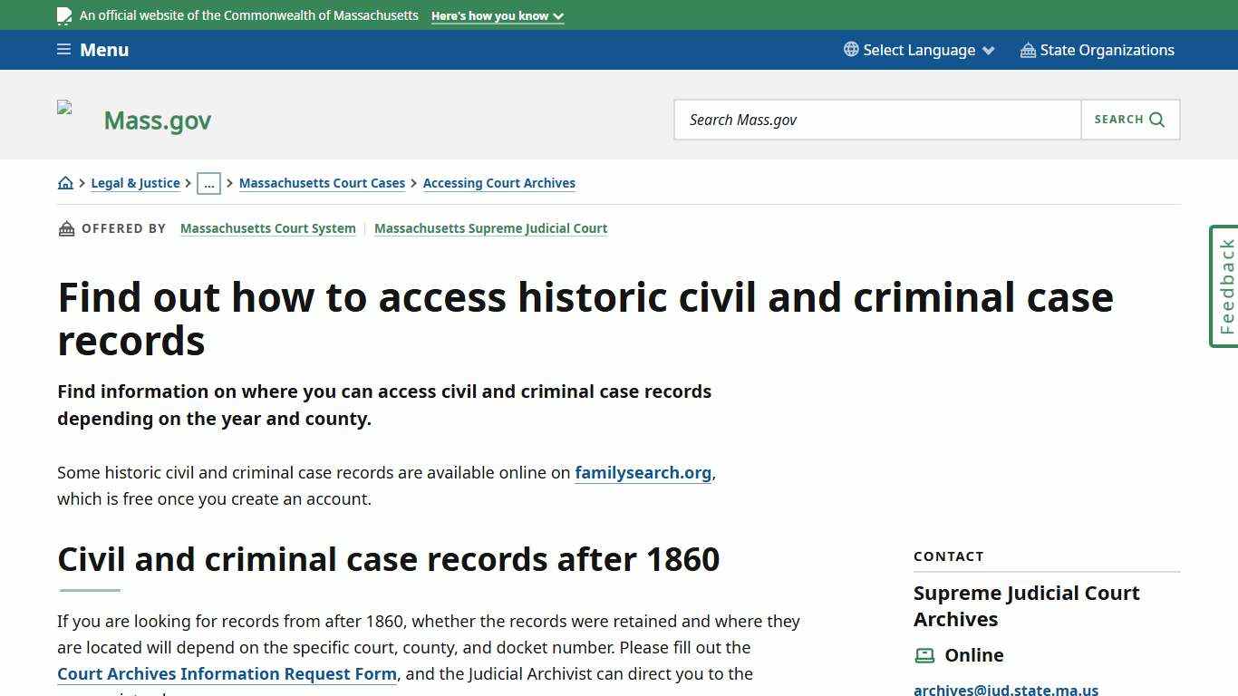 Find out how to access historic civil and criminal case records Mass.gov
